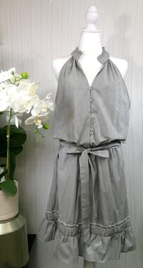 Takara Sleeveless Navy Blue/White Stripped Dress W/Pockets-Women's XL